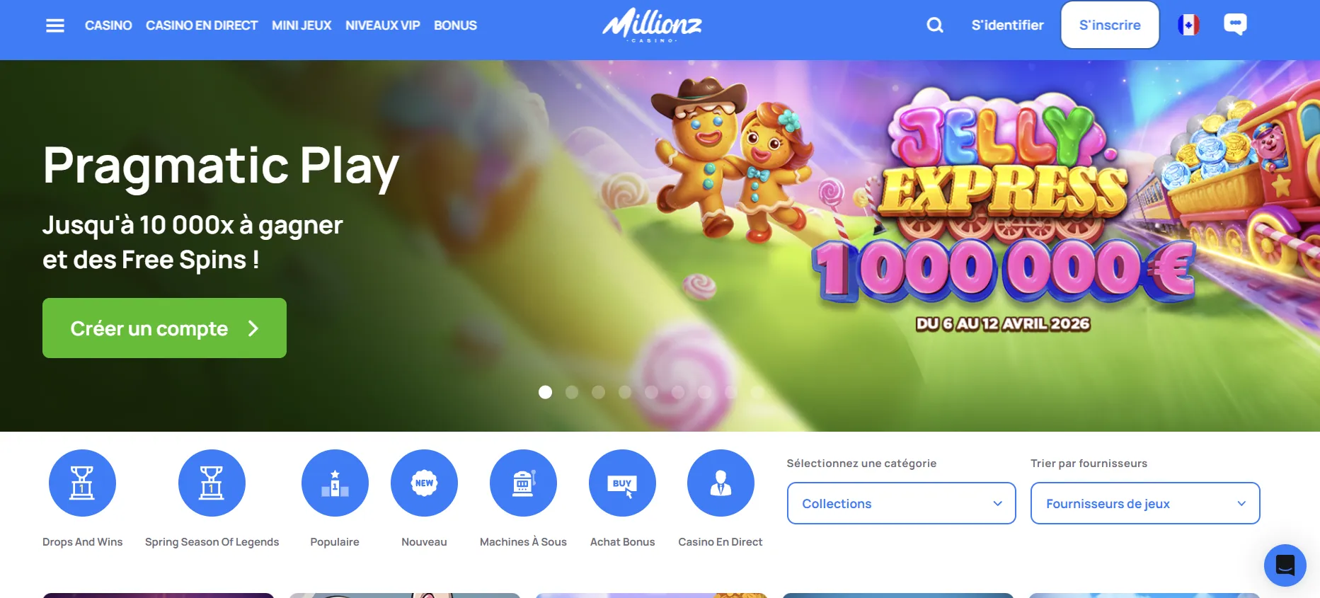Interface de Millionz Casino
